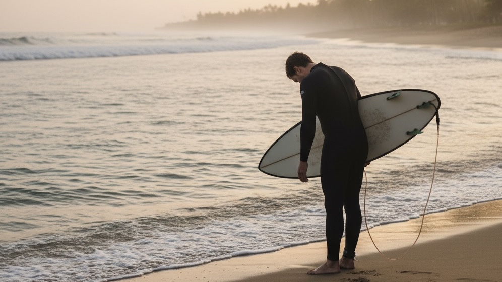 サーフィンの前に海へ敬意を払う人